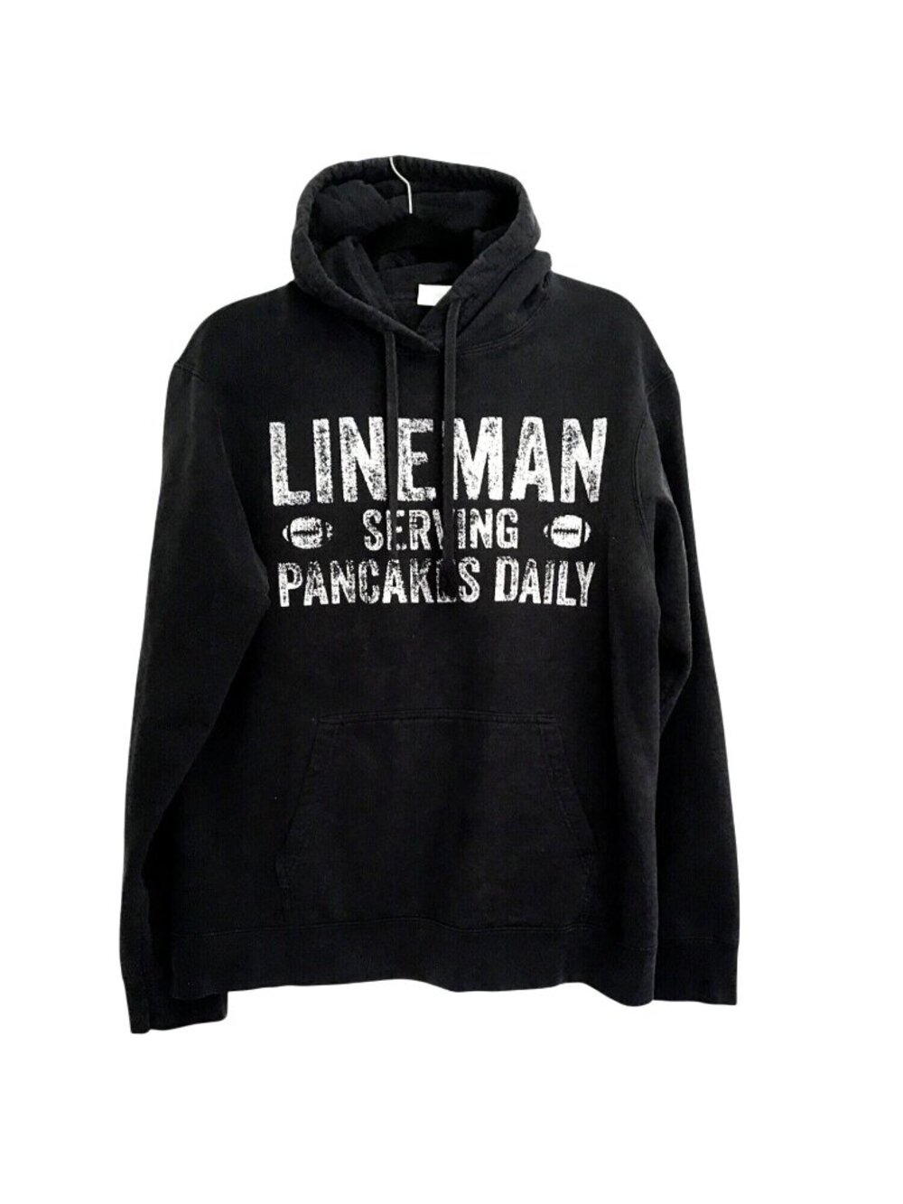 PORT COMPANY-MENS BLACK FRONT GRAPHIC KANGAROO POCKET PULLOVER HOODIE SIZE LARGE